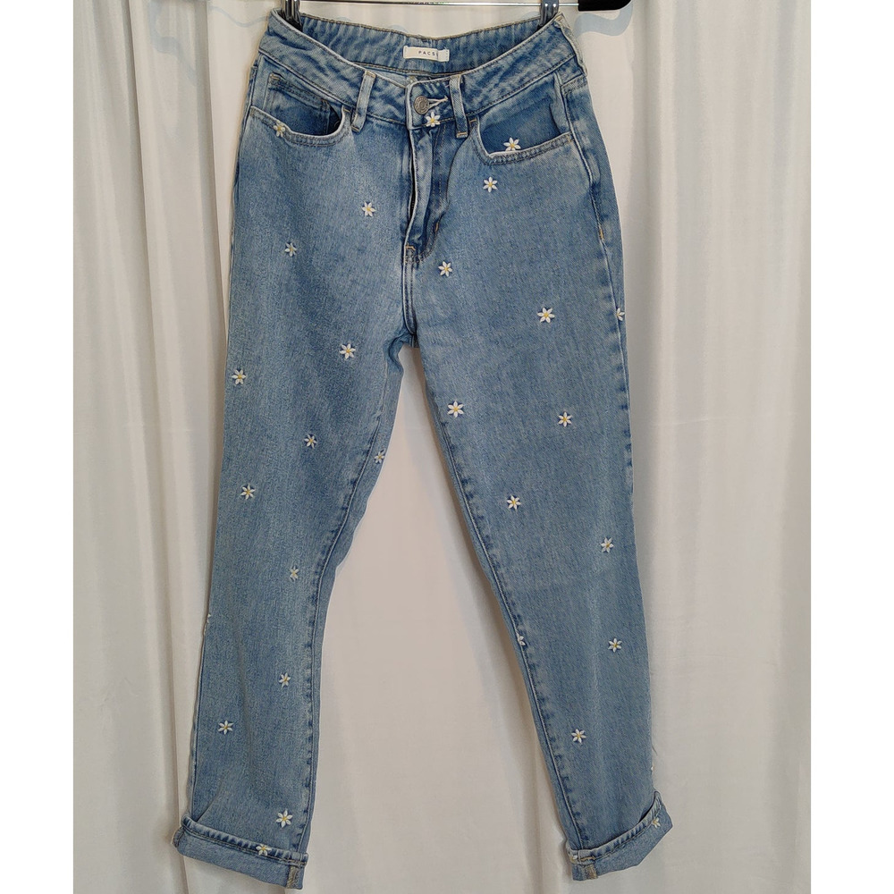 Pacsun High Rise Embroidered Daisy Flower Crop Ankle Boho Mom Denim Jean Size 23